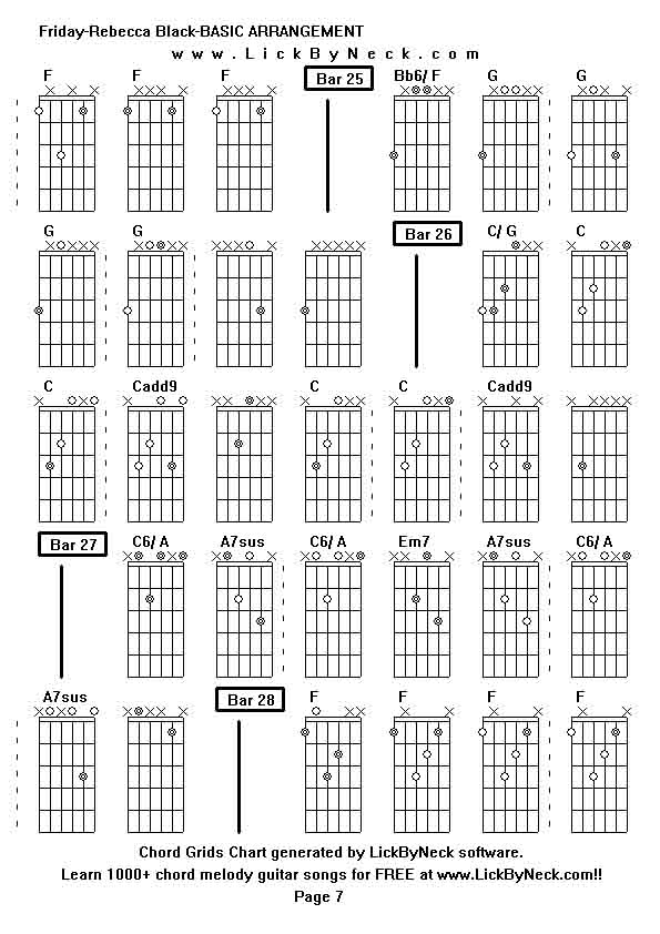 Chord Grids Chart of chord melody fingerstyle guitar song-Friday-Rebecca Black-BASIC ARRANGEMENT,generated by LickByNeck software.